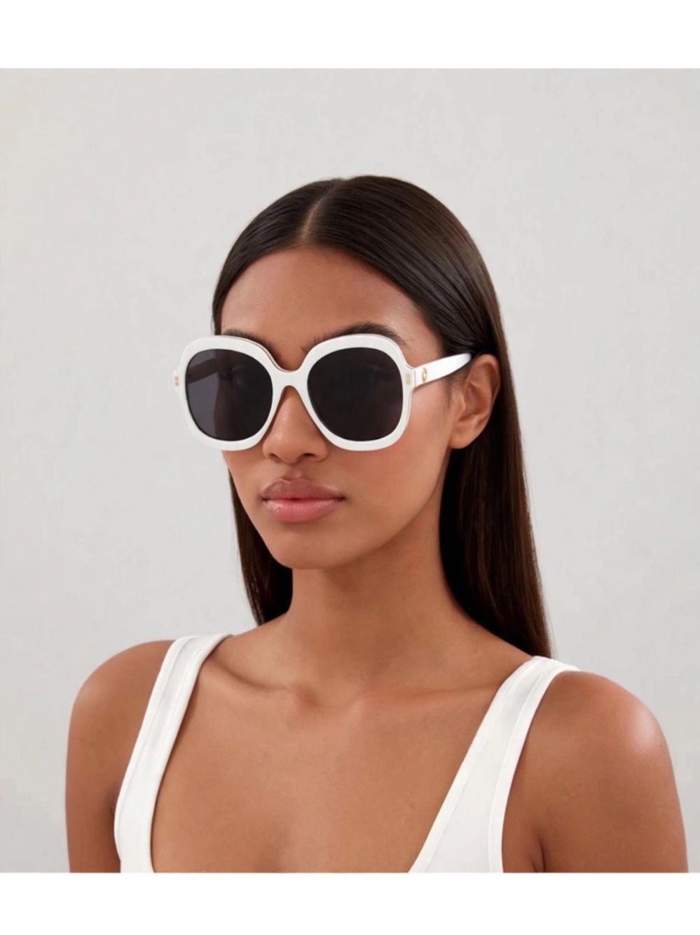 Gucci White Oversized Frame Sunglasses with Dark Lenses